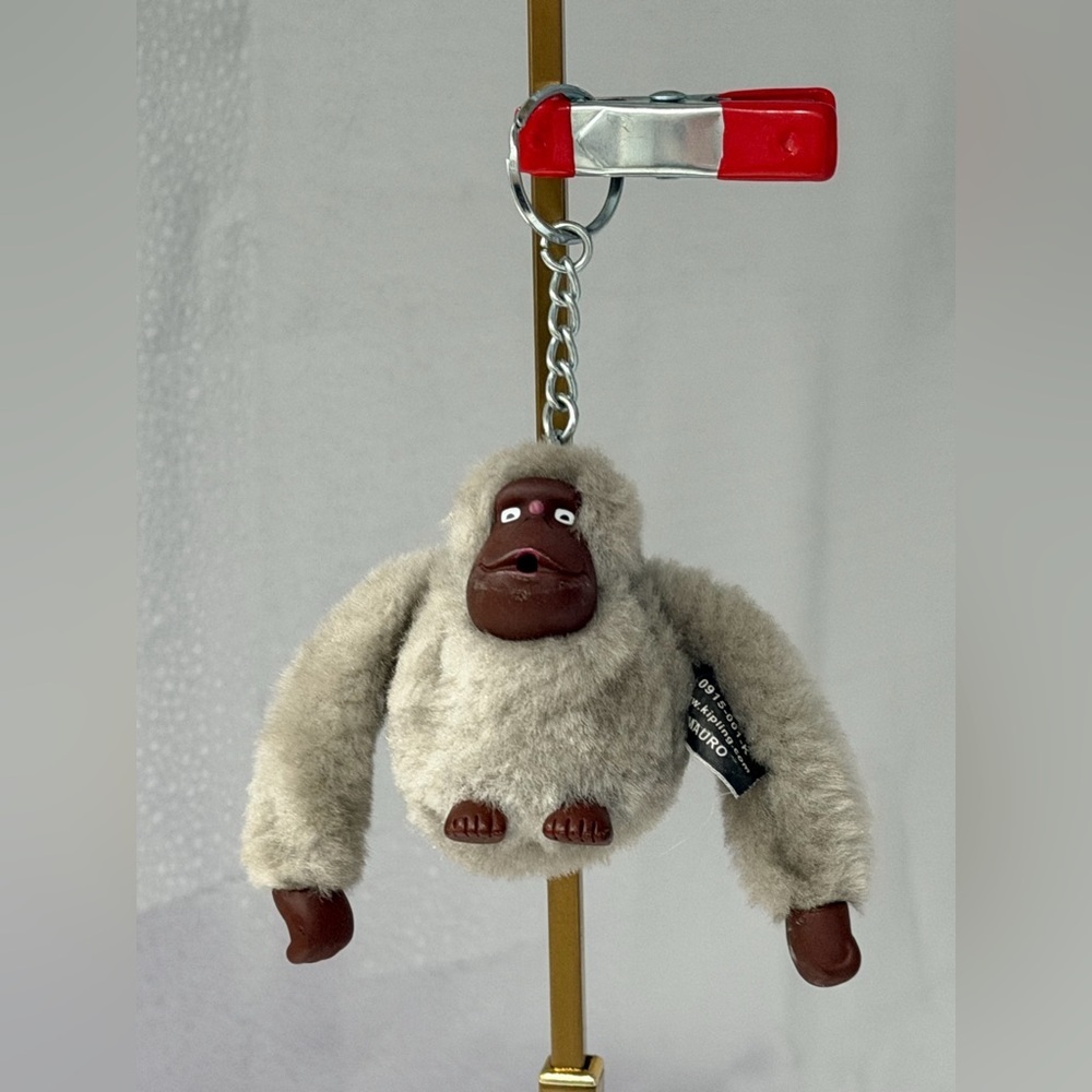 Kipling Monkey Keychain Plush Bag Charm – “Mauro” Authentic Light Gray